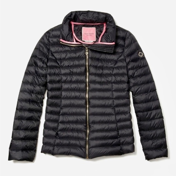 SOLD❣️❣️Kate Spade Black Puffer Hooded Jacket includes package quilted bag - Picture 1 of 16